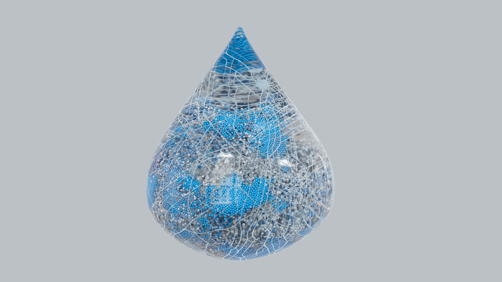 Blue Colored Particles Inside transparent Drop, Innovation, AI, Water supply system